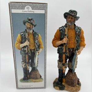 A.C.Ltd Gone Fishing Fisherman Resin Figurine - Hand Painted Resin Statue 9"